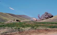 Azerbaijan's reactive artillery shells enemy fotifications in Karabakh